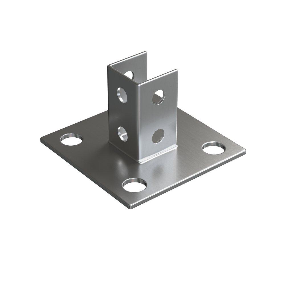 FNW® Stainless Steel Single Channel Four Hole Square Stainless Steel Post Base 