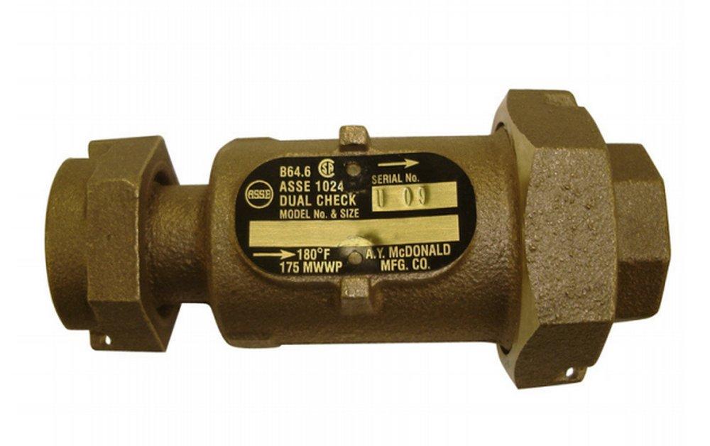 A.Y. McDonald Meter Swivel Nut x FNPT Brass Double Check Valve 