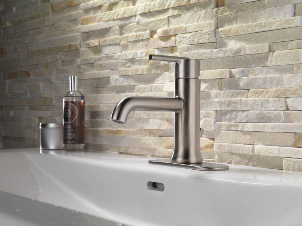 Delta Faucet Brilliance Stainless Single Handle Monoblock Bathroom Sink Faucet with Metal Pop-Up Drain Assembly 