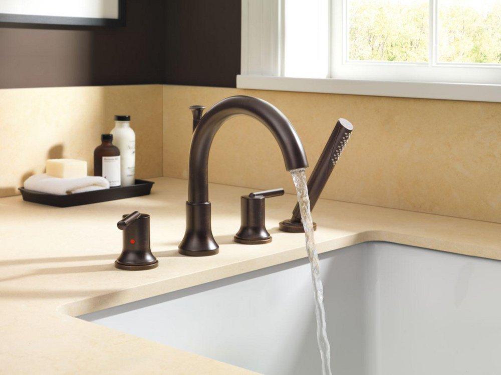 Delta Faucet Venetian Bronze 2 gpm 4-Hole Roman Tub Trim with Hand Shower and Double Lever Handle (Trim Only) 