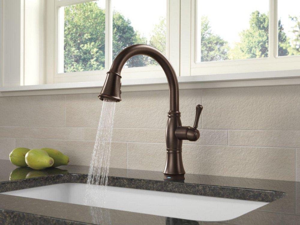 Delta Faucet Venetian Bronze Single Handle Pull Down Touch Activated Kitchen Faucet 