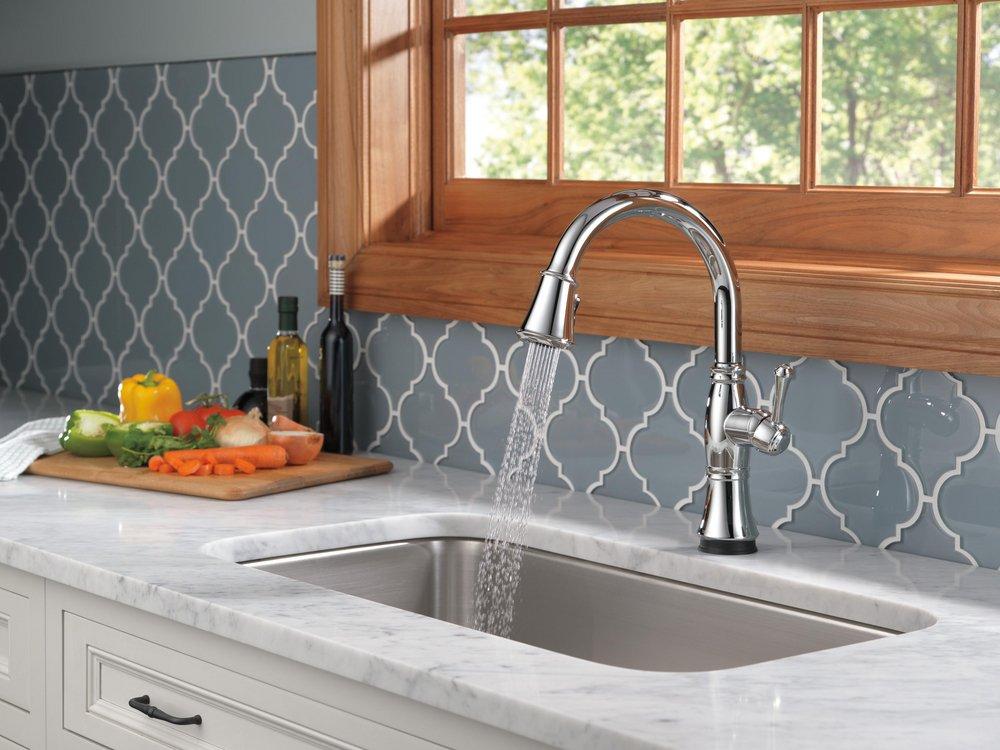 Delta Faucet Chrome Single Handle Pull Down Touch Activated Kitchen Faucet 