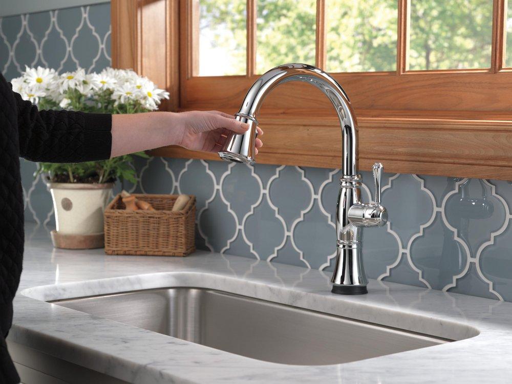 Delta Faucet Chrome Single Handle Pull Down Touch Activated Kitchen Faucet 