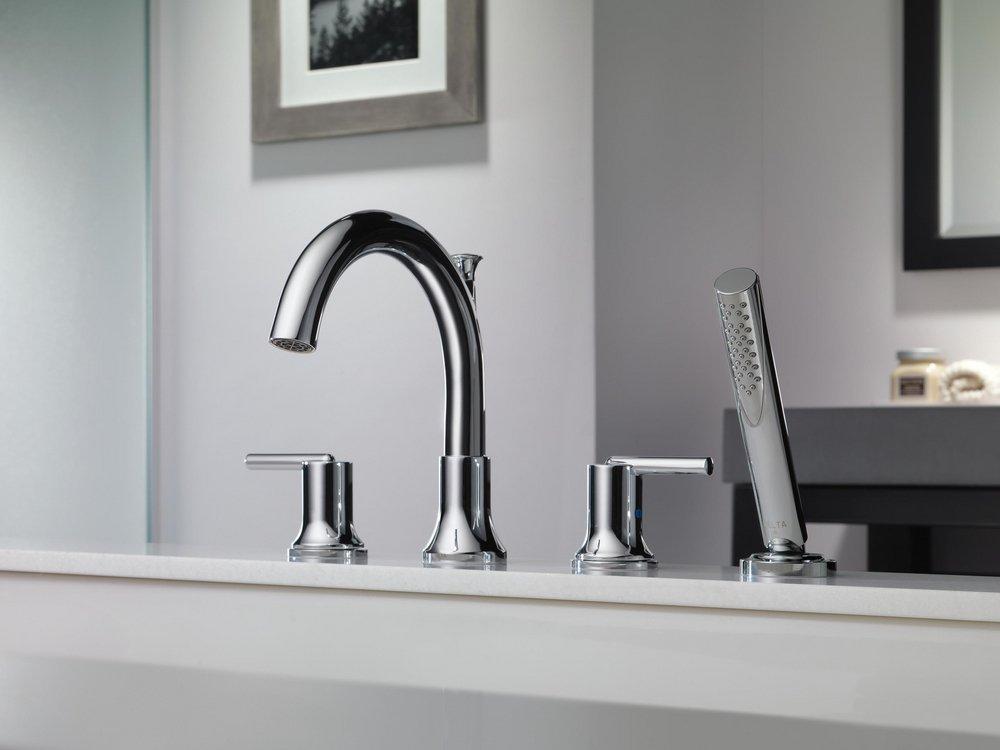 Delta Faucet Brilliance Champagne Bronze 2 gpm 4-Hole Roman Tub Trim with Hand Shower and Double Lever Handle (Trim Only) 