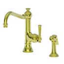 Single Handle Kitchen Faucet with Side Spray in Uncoated Polished Brass - Living