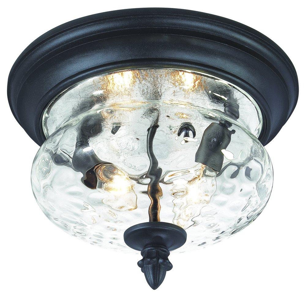 Minka Black 8-1/2 in. 40W 2-Light Candelabra E-12 Flush Mount Ceiling Light with Clear Hammered Glass 