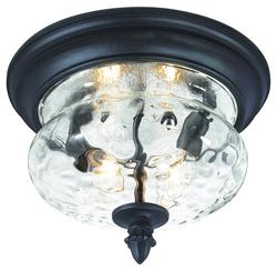 8-1/2 in. 40W 2-Light Candelabra E-12 Flush Mount Ceiling Light with Clear Hammered Glass in Black