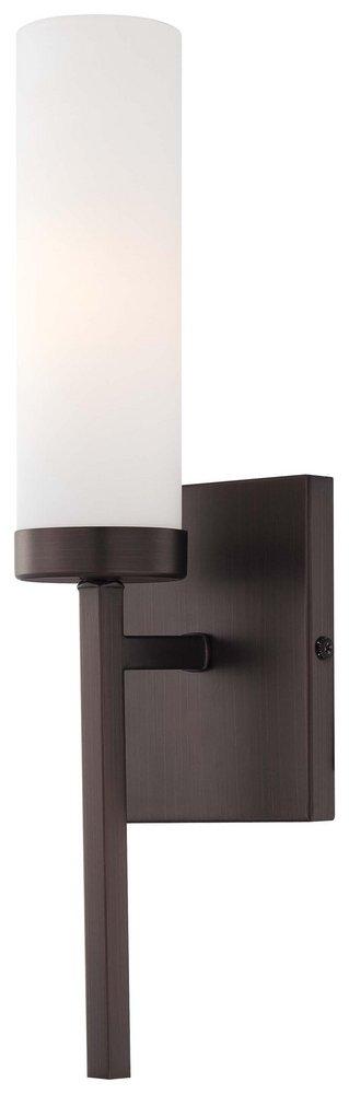 Minka Lavery Copper Bronze Patina 1-Light Wall Sconce with Etched Opal Glass Shade 