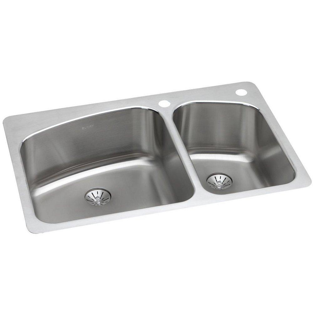 Elkay Lustertone 33 x 22 in. 2 Hole Stainless Steel Double Bowl Dual Mount Kitchen Sink 