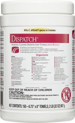 150 ct. Dispatch Cleaner Disinfectant Towel in White (Case of 8)