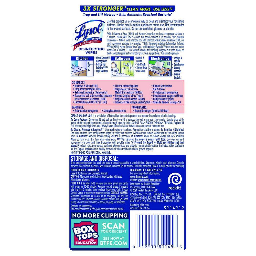 Lysol&reg; Clear Liquid 7 x 8 in. Disinfecting Wipes in Lemon 