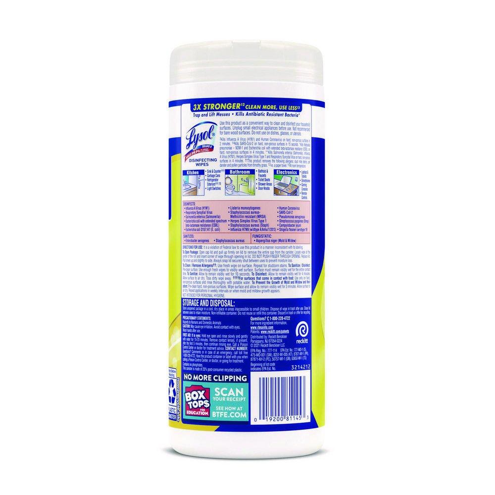 Lysol&reg; White 7 x 8 in. Disinfecting Wipes in Lemon 