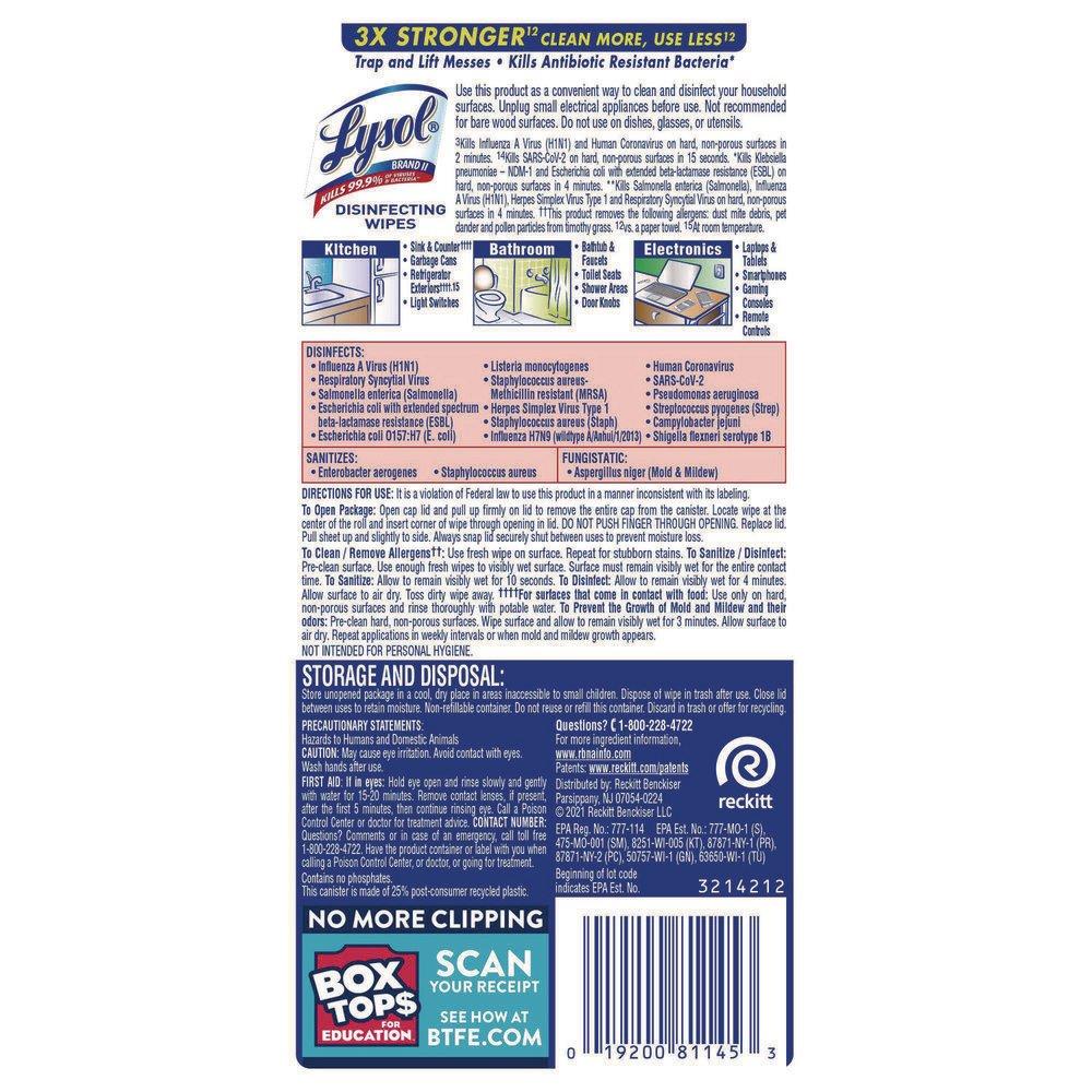 Lysol&reg; White 7 x 8 in. Disinfecting Wipes in Lemon 