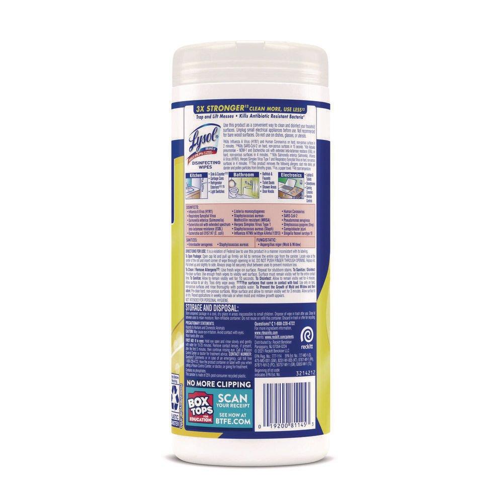 Lysol&reg; White 7 x 8 in. Disinfecting Wipes in Lemon 