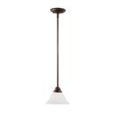 100W 1-Light Medium E-26 Pendant Light with Etched White Glass in Rubbed Bronze