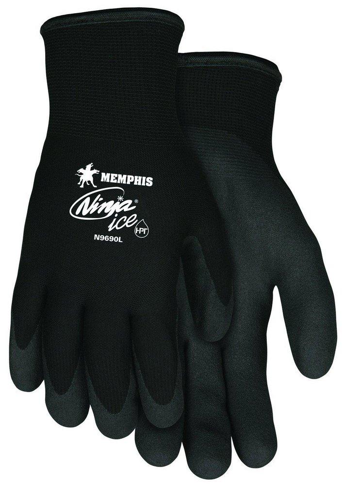 Memphis Glove Black Acrylic Terry Liner Knit Rubber Plastic Dipped and Coated Glove in Black 