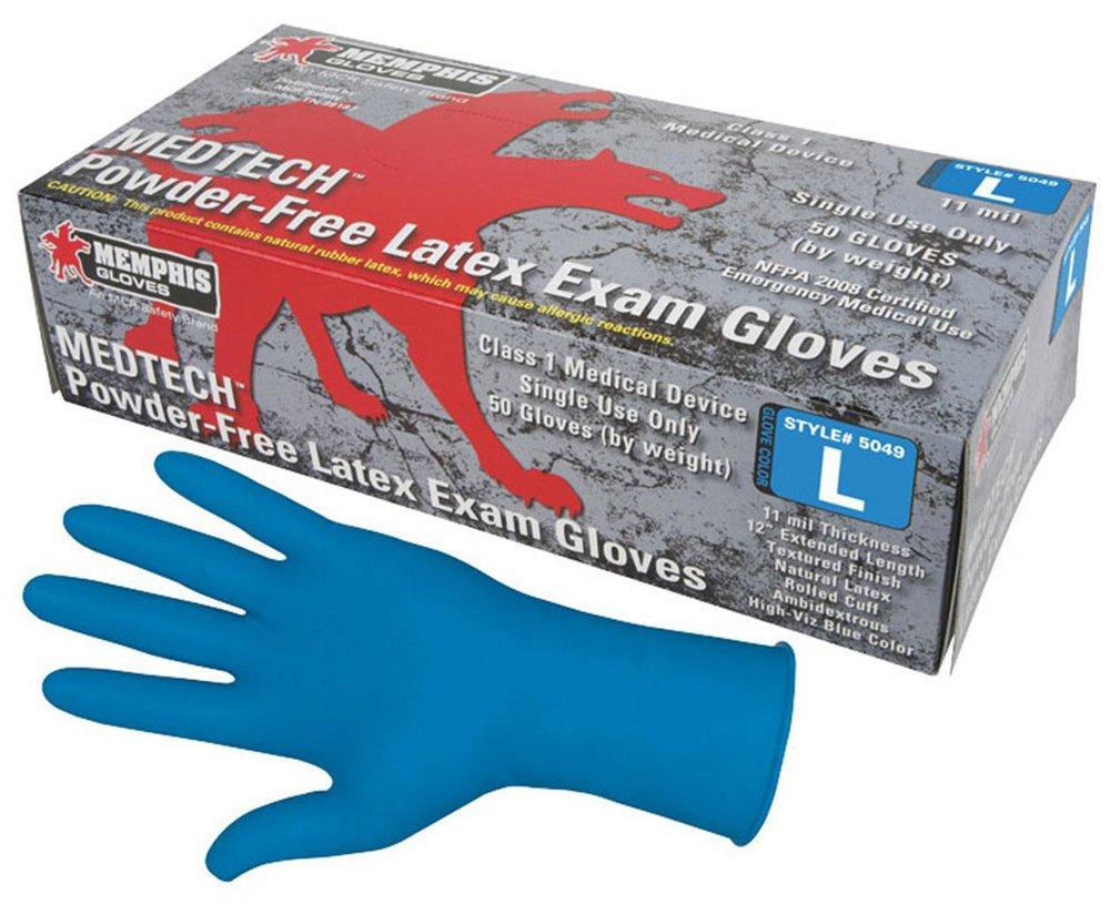 Memphis Glove Blue 11 mil Latex Food Processing and Chemical Resistant Disposable Gloves in Blue 
