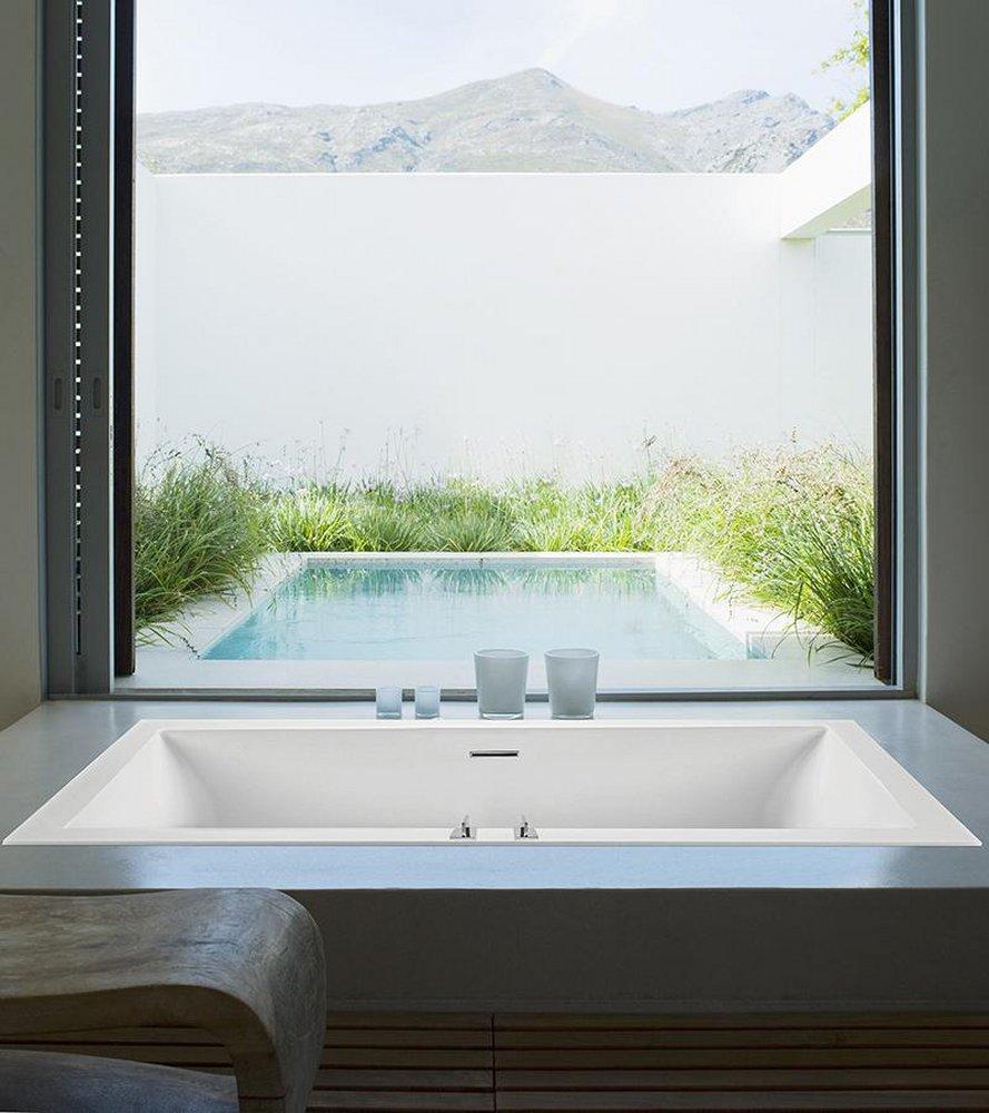 White 72 x 48-1/4 in. Soaker Drop-In Bathtub with Center Drain 