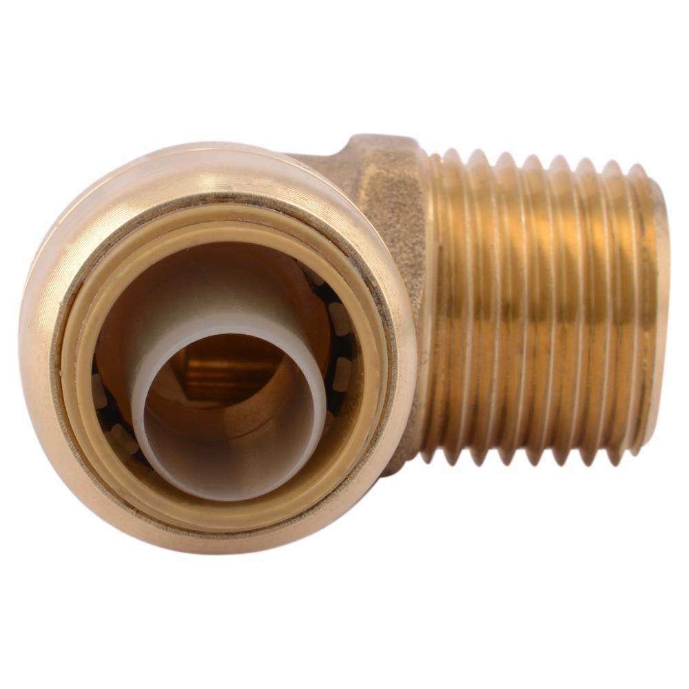 SharkBite&reg; Natural Brass Push x MNPT Brass Standard Radius 90 Degree Elbow 