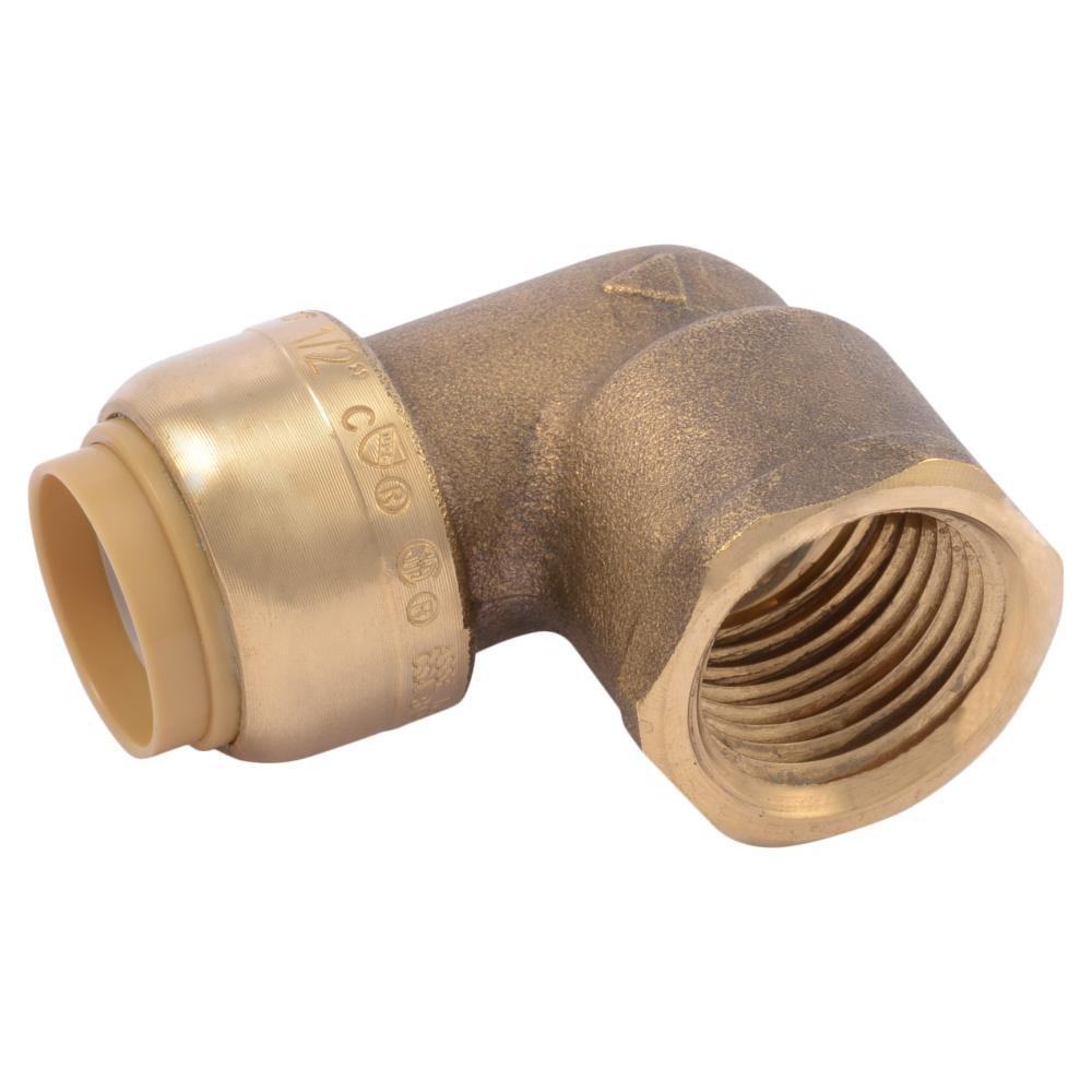 SharkBite&reg; Natural Brass Push x FNPT Brass Standard Radius 90 Degree Elbow 