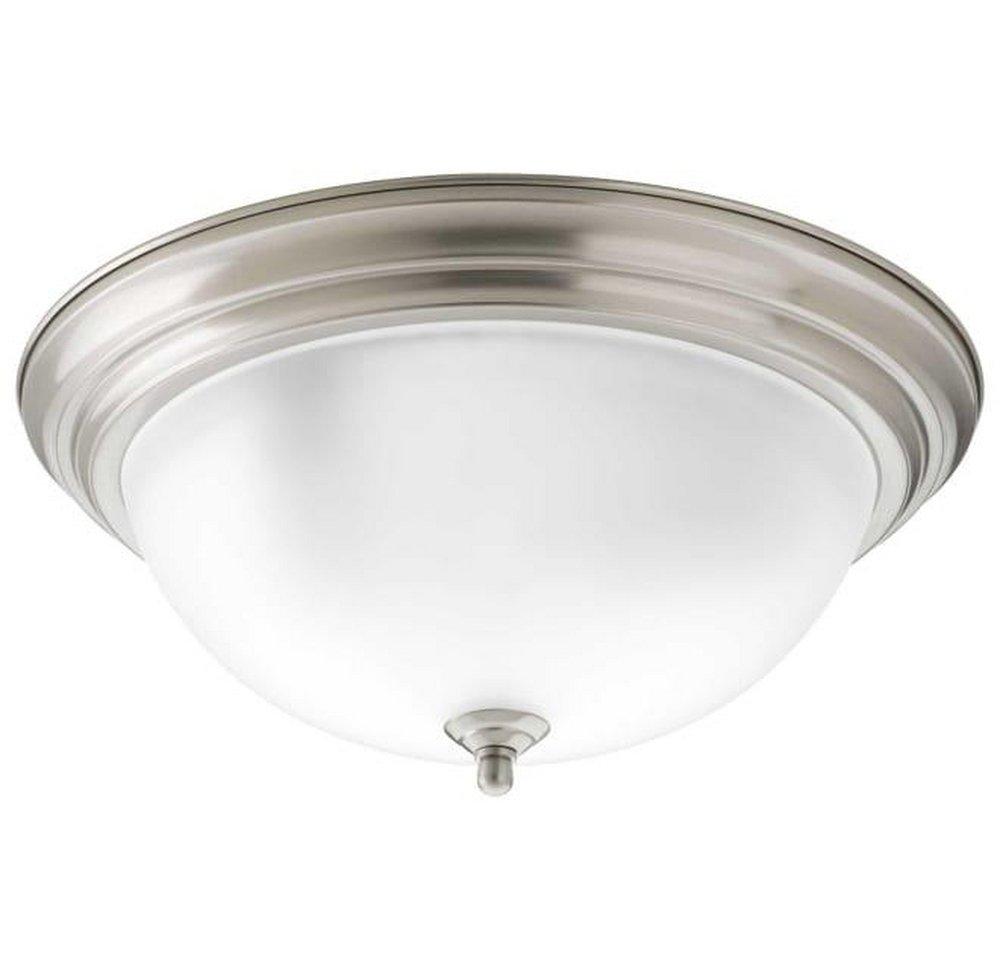 Progress Lighting Brushed Nickel 15-1/4 x 6-5/8 in. 60 W 3-Light Medium Flush Mount Ceiling Fixture with Etched Glass 