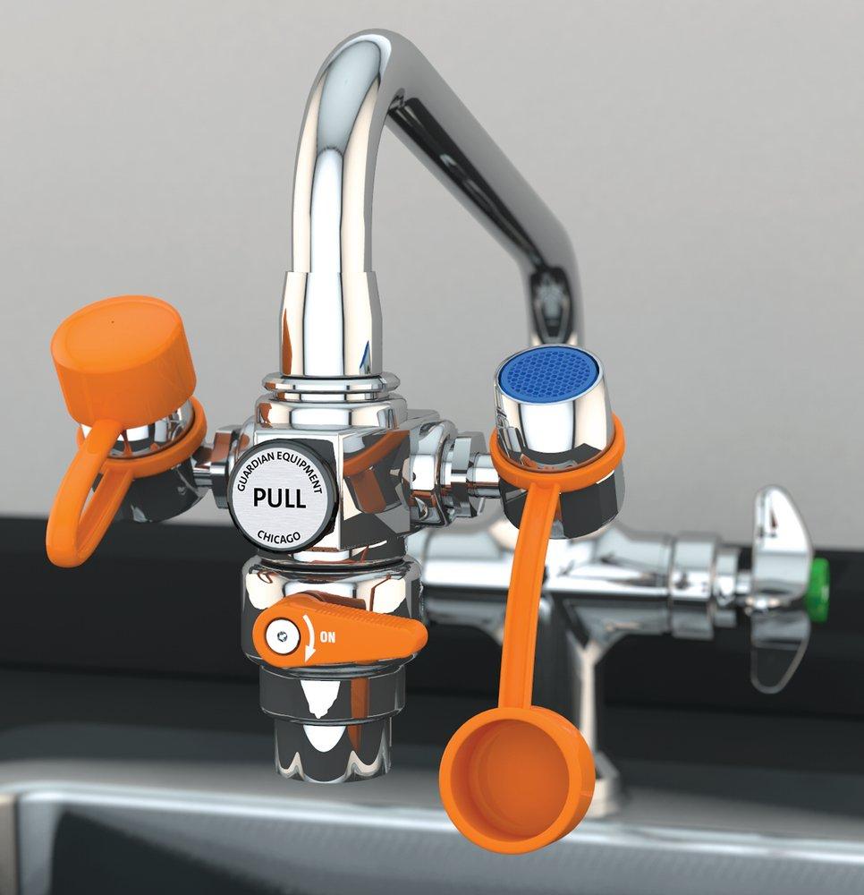 Guardian Equipment Polished Chrome Faucet Mount Eye Wash with Faucet Control Valve 