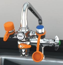 Faucet Mount Eye Wash with Faucet Control Valve in Polished Chrome