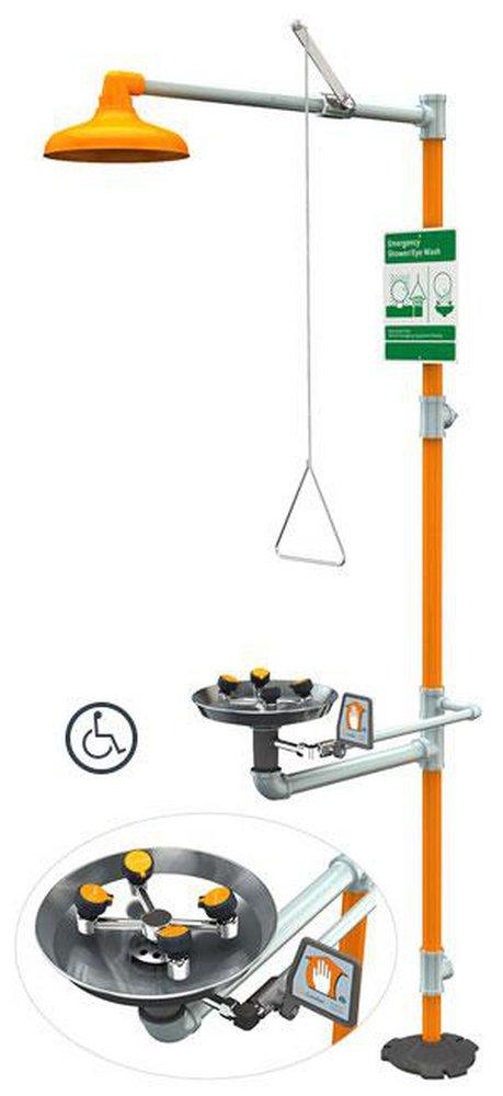 Guardian Equipment Yellow Stainless Steel Safety ADA Eye Face Wash Shower 