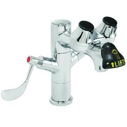 Counter Mounted Laboratory Single Post Faucet with Integrated Eyewash and Vandal Resistant Blade Handles, 1.5 gpm, 10 lbs