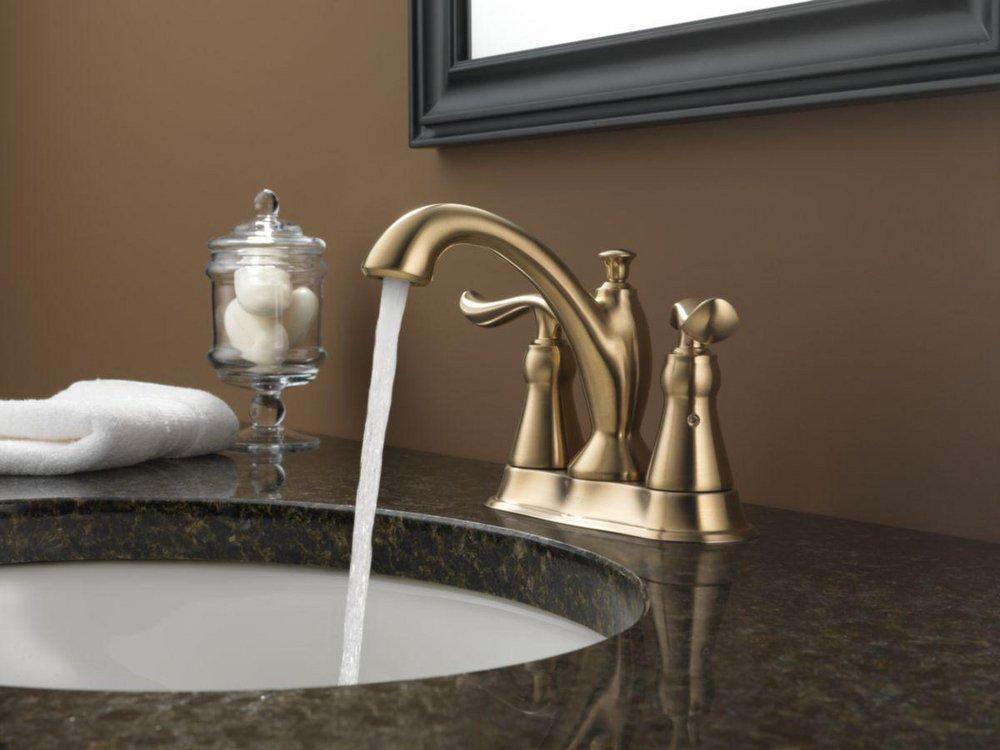 Delta Faucet Brilliance&reg; Champagne Bronze Two Handle Centerset Bathroom Sink Faucet with Pop-Up Drain Assembly 