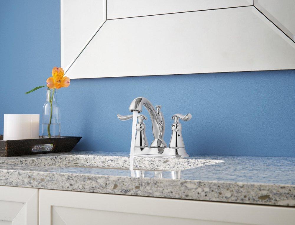 Delta Faucet Chrome Two Handle Centerset Bathroom Sink Faucet with Pop-Up Drain Assembly 