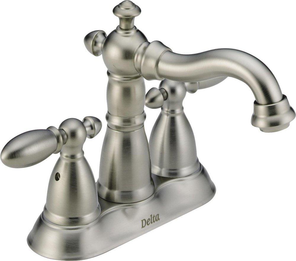 Delta Faucet Stainless Two Handle Centerset Bathroom Sink Faucet 