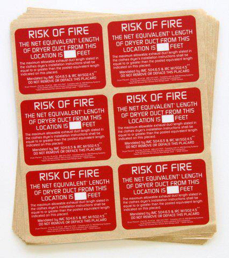 InOvate Technologies Dryer Placard Label 