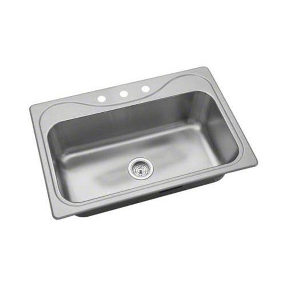 Sterling Luster Stainless Steel 33 x 22 in. 3 Hole Stainless Steel Single Bowl Drop-in Kitchen Sink in Satin Stainless Steel/Luster Stainless Steel 