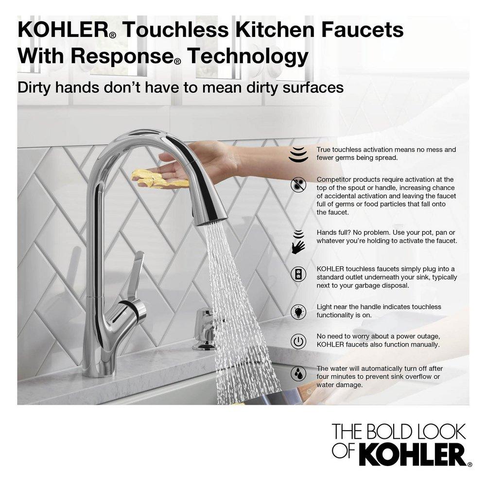 KOHLER Vibrant&reg; Stainless Single Handle Pull Down Touchless Kitchen Faucet with Response, Sweep Spray and DockNetik Technology 