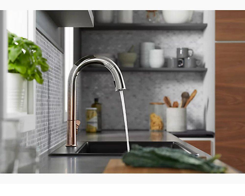 KOHLER Vibrant&reg; Stainless Single Handle Pull Down Touchless Kitchen Faucet with Two-Function Spray, Magnetic Docking and Sweep Spray Technology 