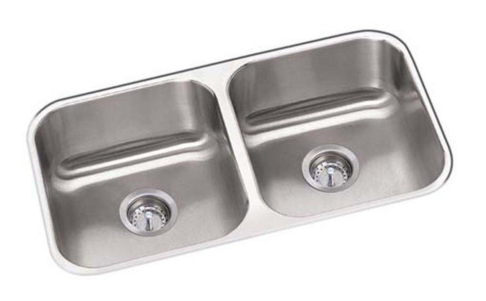 PROFLO&reg; Stainless Steel 31-1/4 x 18-1/4 in. Stainless Steel Double Bowl Undermount Kitchen Sink with Sound Dampening 