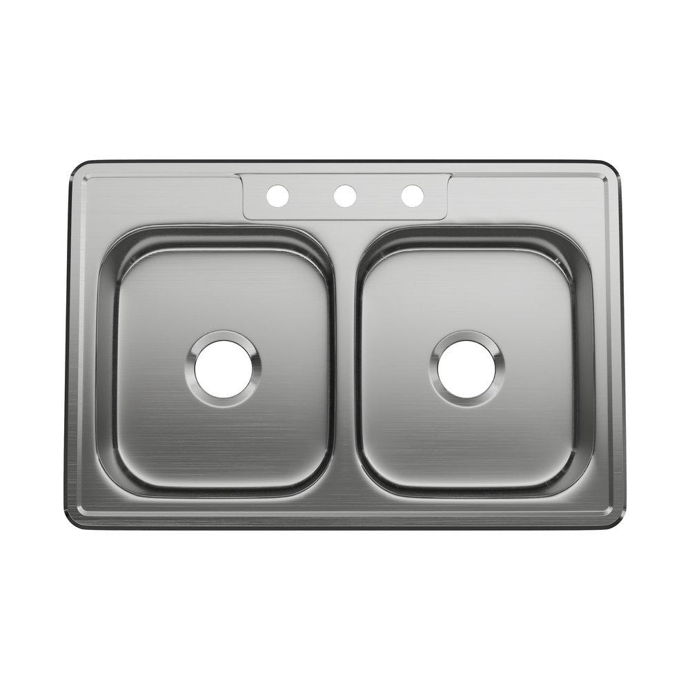 PROFLO&reg; Stainless Steel 33 x 22 in. Stainless Steel Double Bowl Drop-in Kitchen Sink 