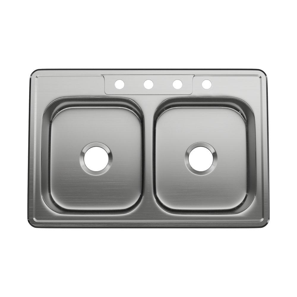 PROFLO&reg; Stainless Steel 33 x 22 in. Stainless Steel Double Bowl Drop-in Kitchen Sink 