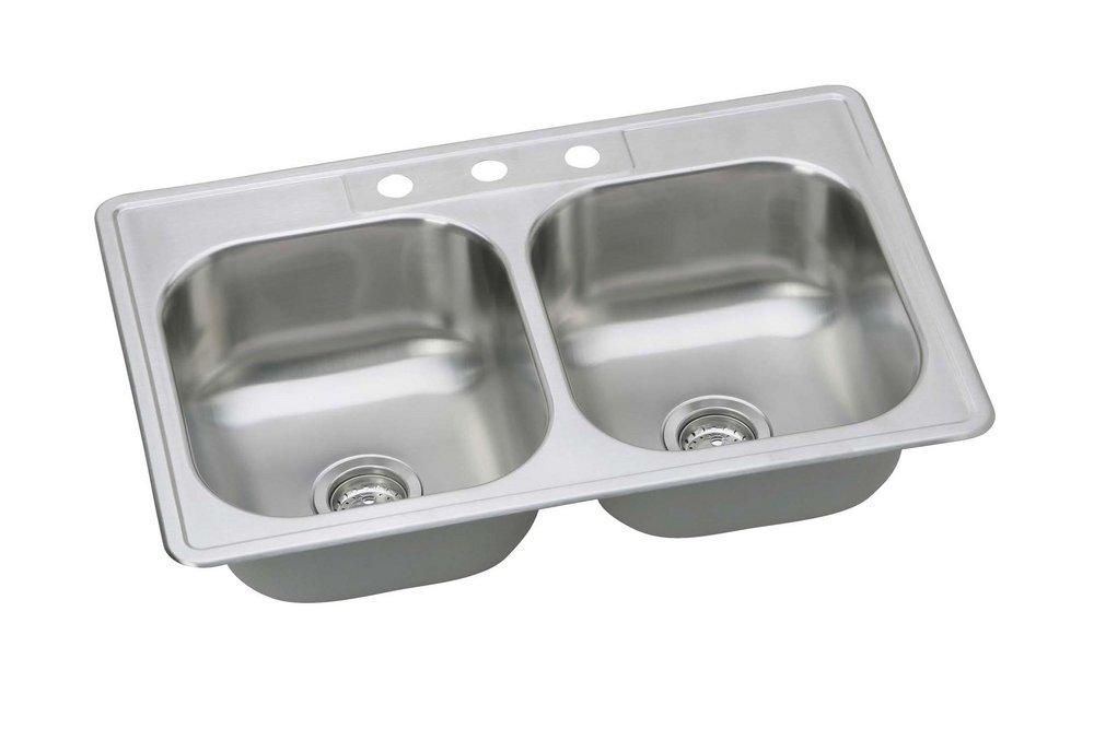 PROFLO&reg; Stainless Steel 33 x 22 in. Stainless Steel Double Bowl Drop-in Kitchen Sink 