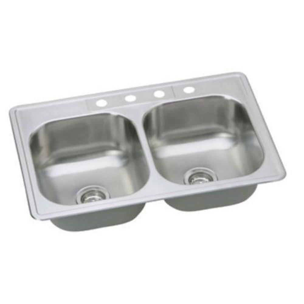 PROFLO&reg; Stainless Steel 33 x 22 in. Stainless Steel Double Bowl Drop-in Kitchen Sink 