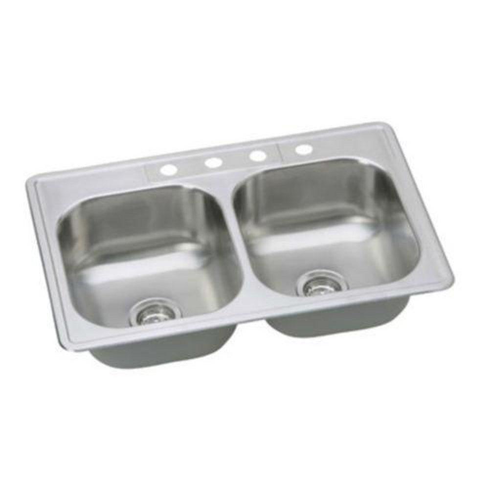 PROFLO&reg; Stainless Steel 33 x 22 in. Stainless Steel Double Bowl Drop-in Kitchen Sink 