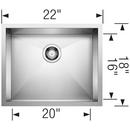 BLANCO Satin 22 x 18 in. No Hole Stainless Steel Single Bowl Undermount Kitchen Sink 