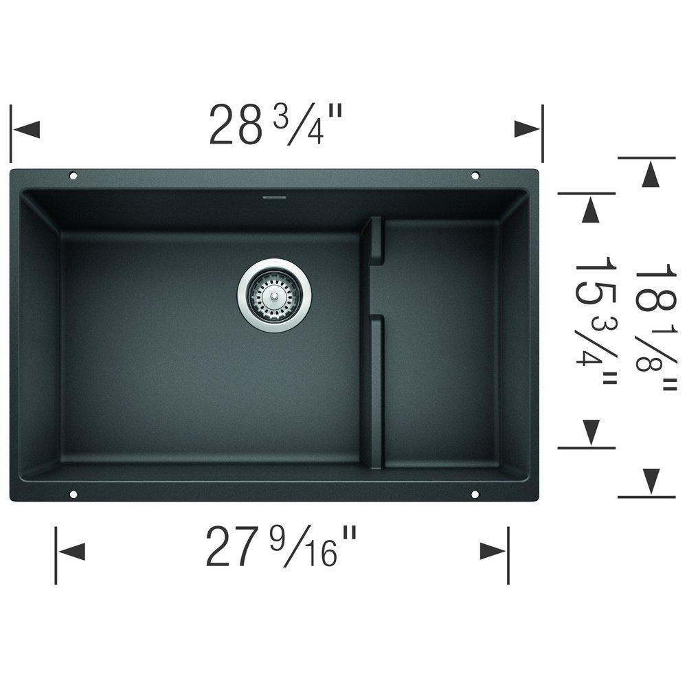BLANCO Anthracite 28-3/4 x 18-1/8 in. No Hole Composite Double Bowl Undermount Kitchen Sink 