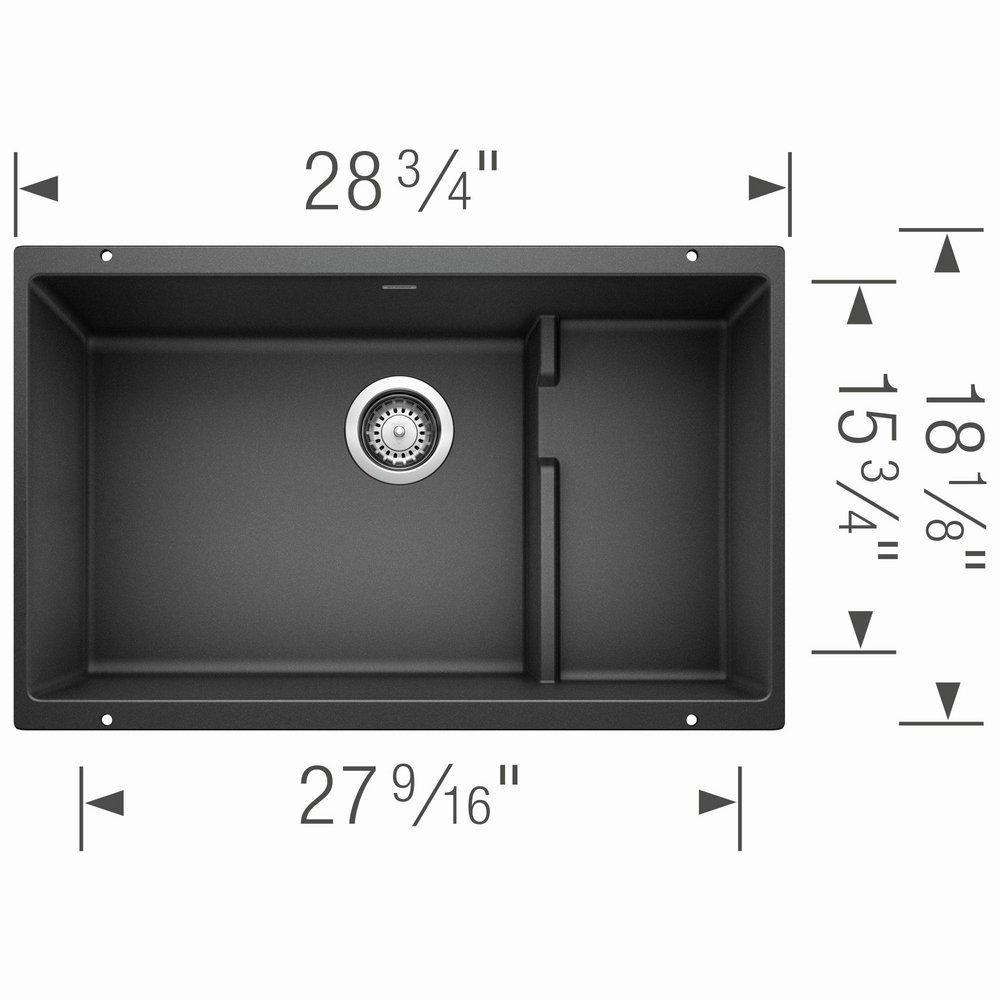 BLANCO Anthracite 28-3/4 x 18-1/8 in. No Hole Composite Double Bowl Undermount Kitchen Sink 