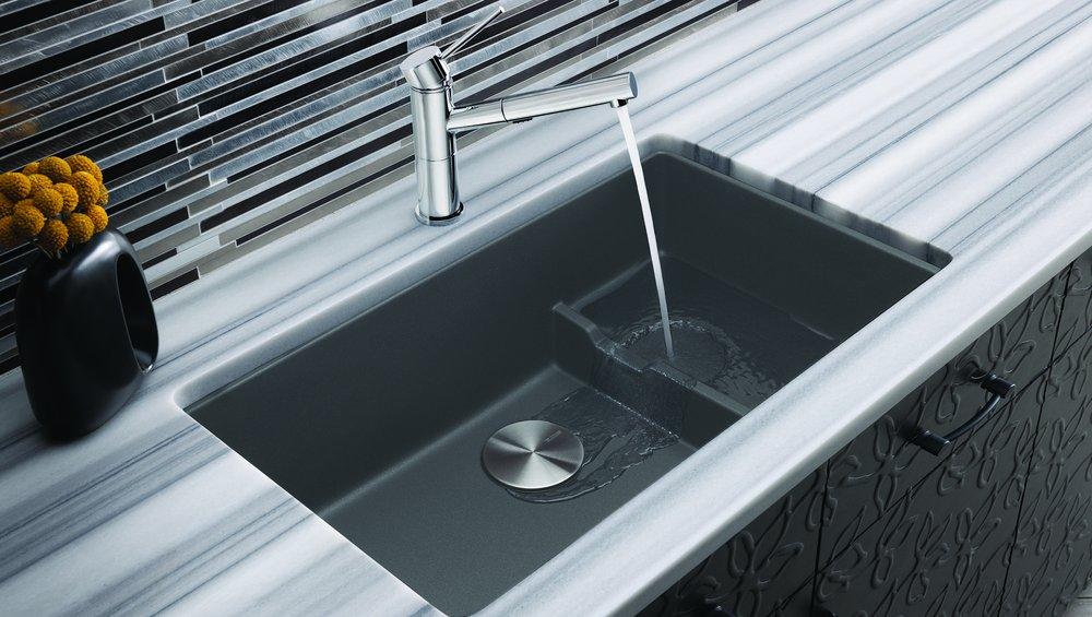 BLANCO Cinder 28-3/4 x 18-1/8 in. No Hole Composite Double Bowl Undermount Kitchen Sink 
