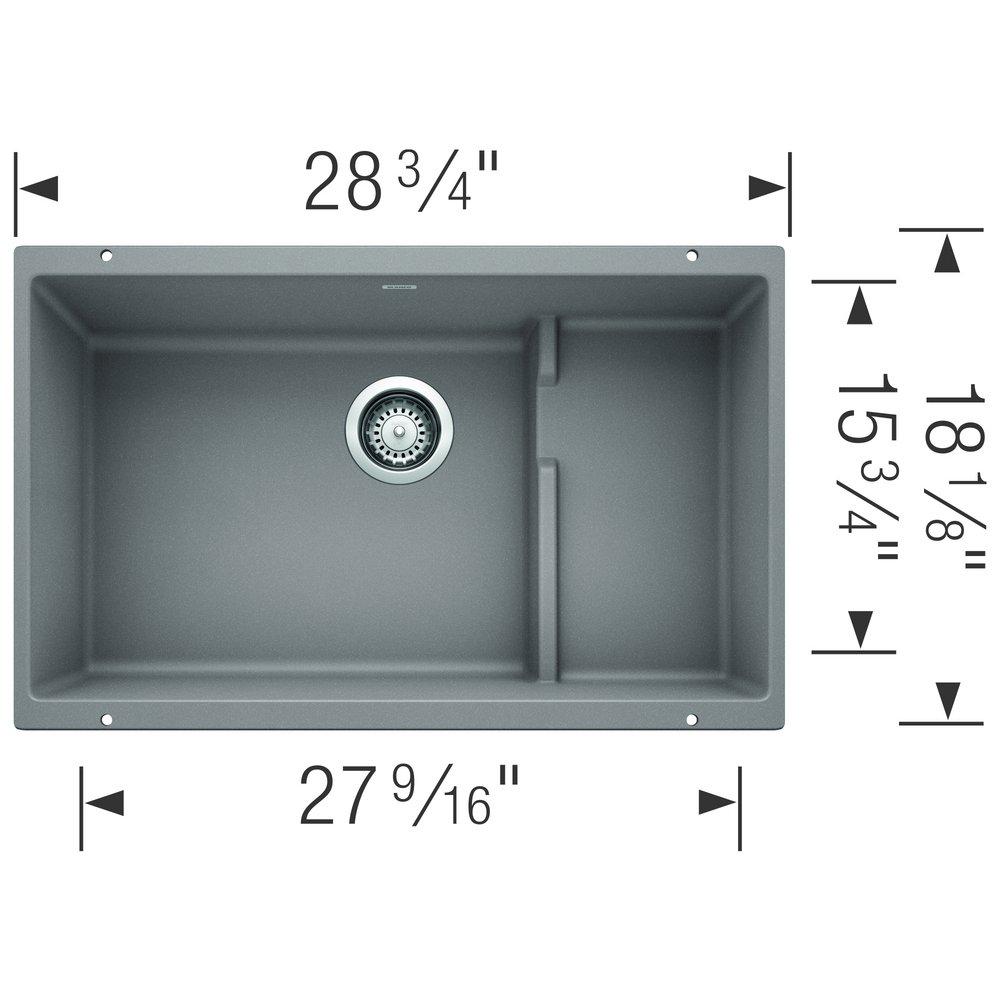 BLANCO Metallic Grey 28-3/4 x 18-1/8 in. No Hole Composite Double Bowl Undermount Kitchen Sink 