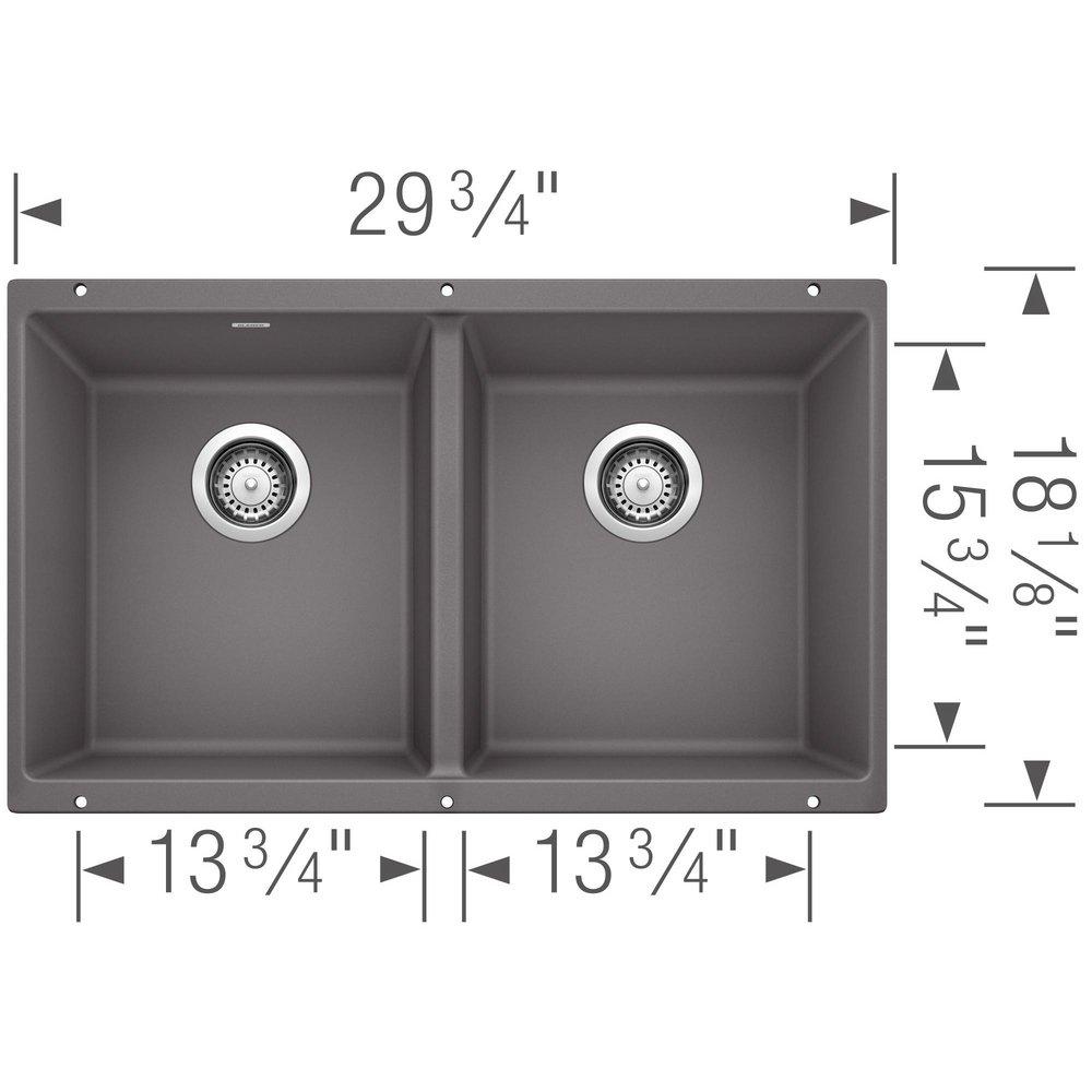 BLANCO Cinder 29-3/4 x 18-1/8 in. No Hole Composite Double Bowl Undermount Kitchen Sink 
