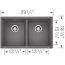 BLANCO Cinder 29-3/4 x 18-1/8 in. No Hole Composite Double Bowl Undermount Kitchen Sink 