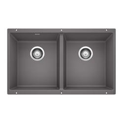 29-3/4 in. Undermount Silgranit Double Bowl Kitchen Sink in Cinder